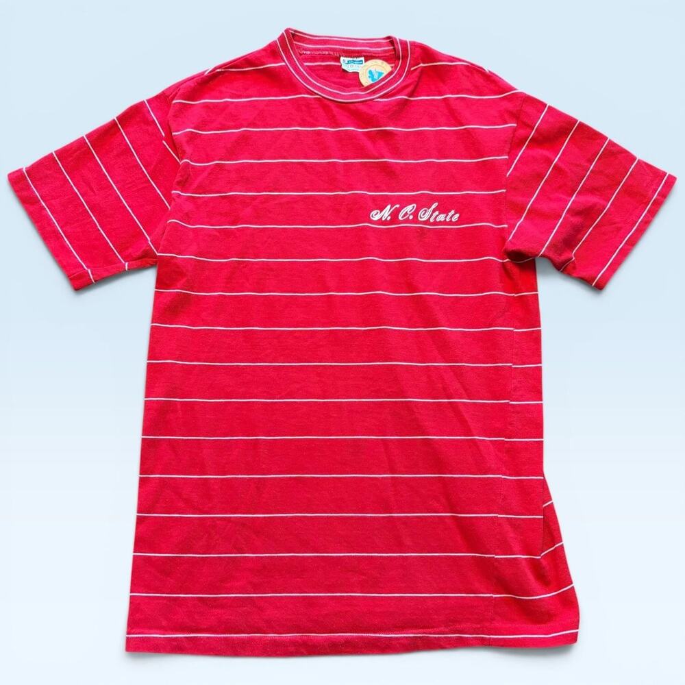 Vintage NC State Wolfpack Shirt Mens Medium Red NCAA College Champion Stripe 80s
